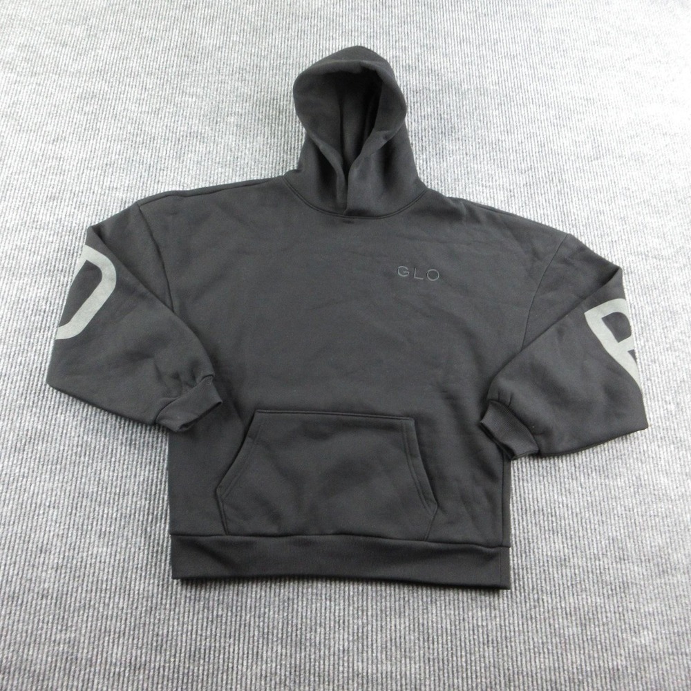 GLO Hoodie Mens M Black Pullover Hooded Pockets Oversized Graphic Redeemed NWT